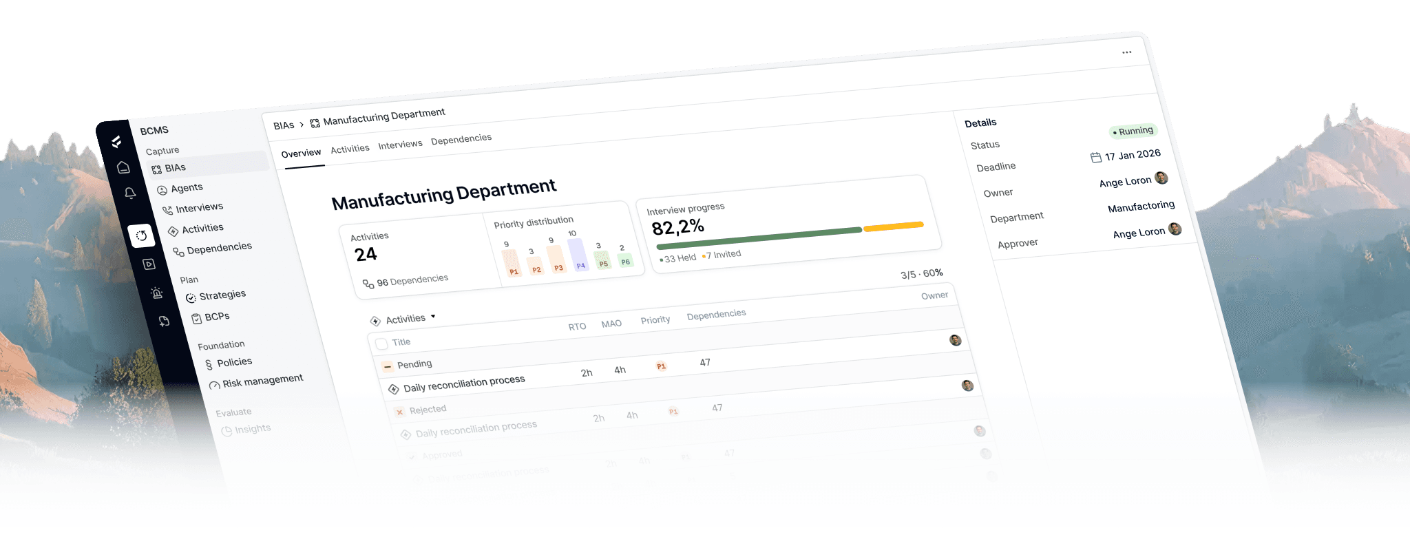 Business Continuity platform screenshot